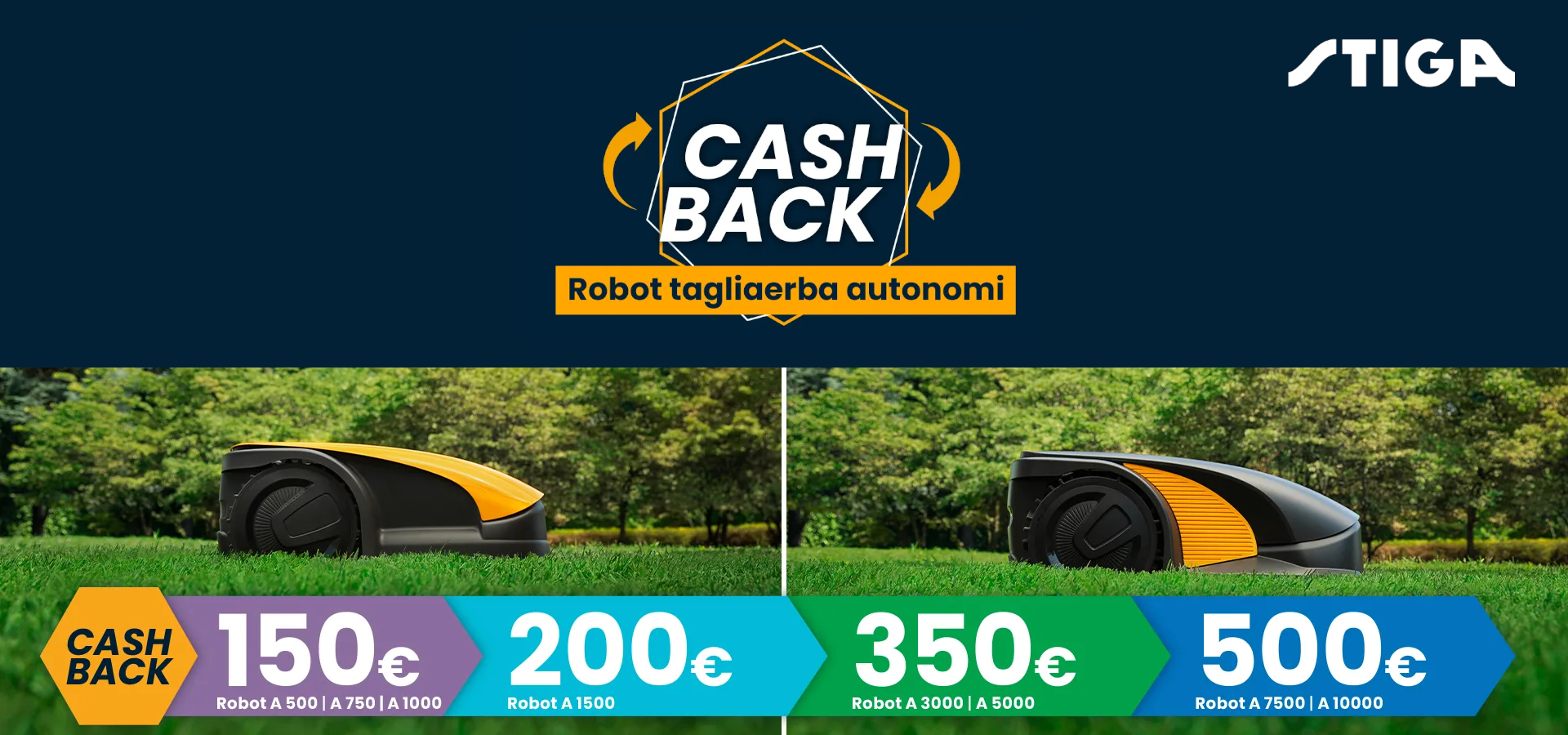 Promo robot tagliaerba stiga e rimborso cashback fino a €500