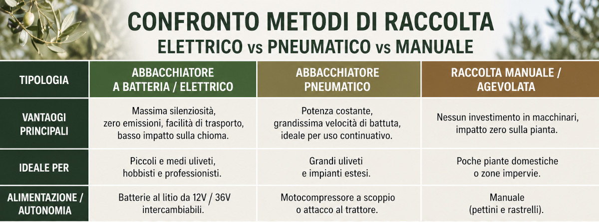 Scopri la differenza tra Abbacchiatore a Batteria e Abbacchiatore Pneumatico per la Raccolta delle Olive