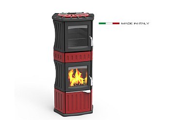 Lincar Poêle à bois Lincar Monella 185 avec four puissance 10.6Kw couleur rouge