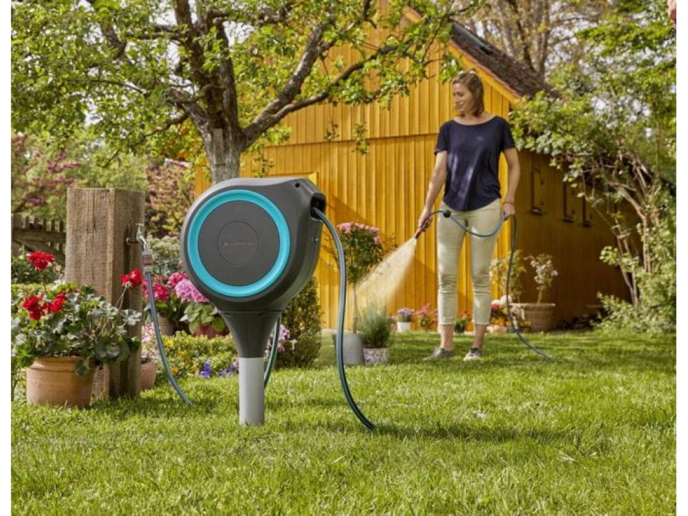 Güde 2879 Avvolgitubo Da Giardino E Aria Compressa – 20 M, Pressione Max 10 Bar, Telaio In Acciaio, Plastica Antiurto, Blu