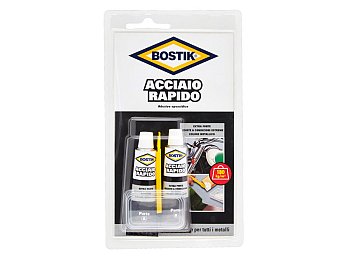 Acciaio rapido mixer Bostik adesivo in pasta epossidico con paletta e vaschetta