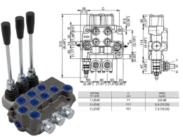 Bondioli & Pavesi Distributeur monobloc en fonte 3 leviers 1/2 type DN prédisposé pour carry over