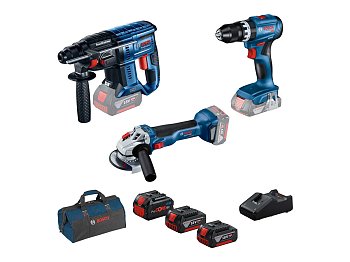 Kit 3 utensili brushless Bosch con 2 batterie 5Ah 1 batteria 5.5Ah carica e borsa