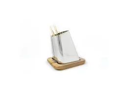 Lisa Porte-brochettes Gran Sasso en acier inoxydable avec base en bois de hêtre Lisa