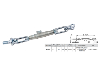 Cermag Catena imbrigliamento 51012 Cermag SAME 1+1 maglie Ø14mm L490mm filetto M24x2,5